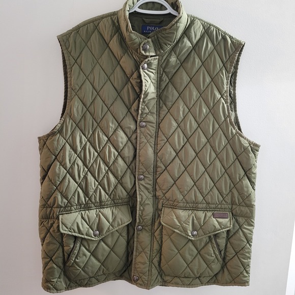 Polo Ralph Lauren Diamond Quilted Vest Men's Size 2XLT Olive Green Gilet Sport